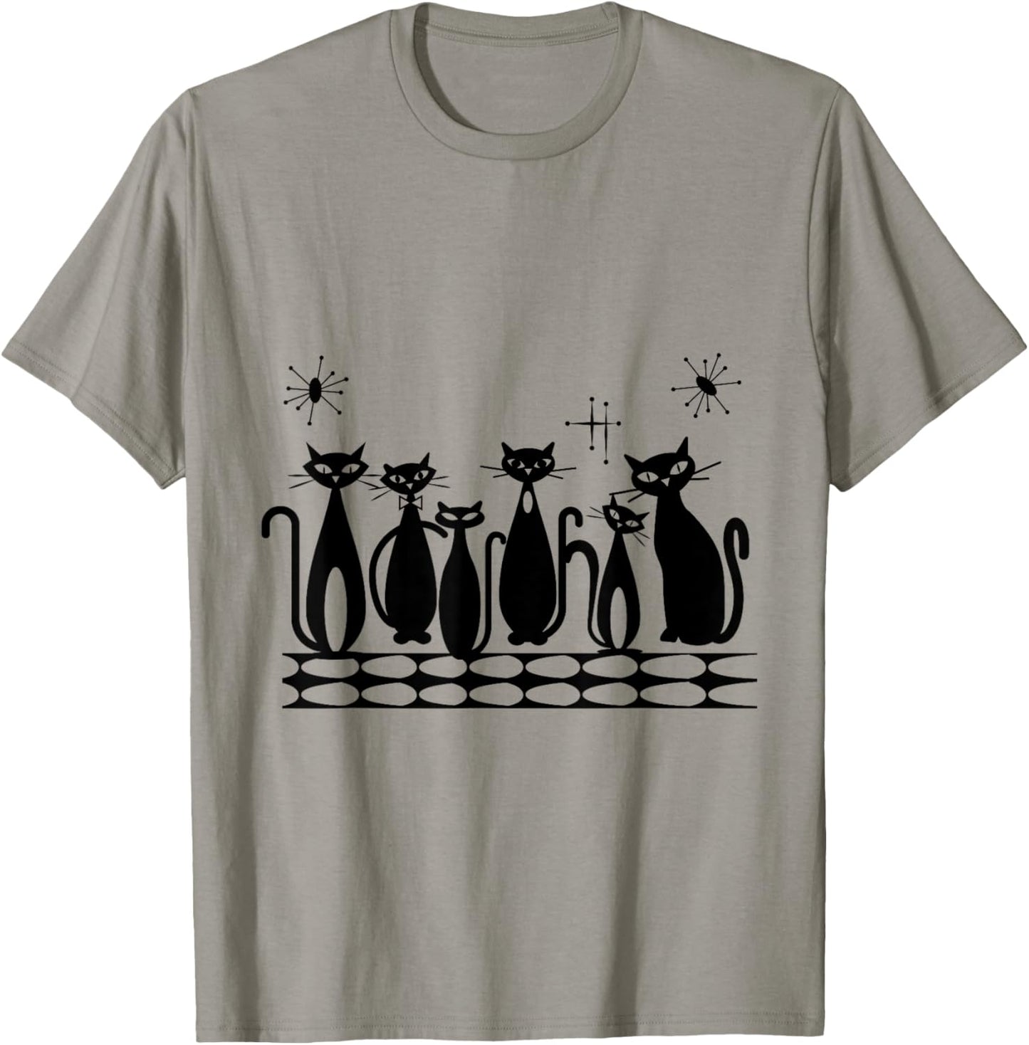 Atomic Cats Black Kitties MCM Retro T-Shirt - T-Shirt | Sand
