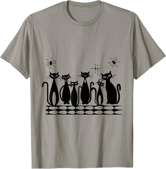 Atomic Cats Black Kitties MCM Retro T-Shirt - T-Shirt | Sand