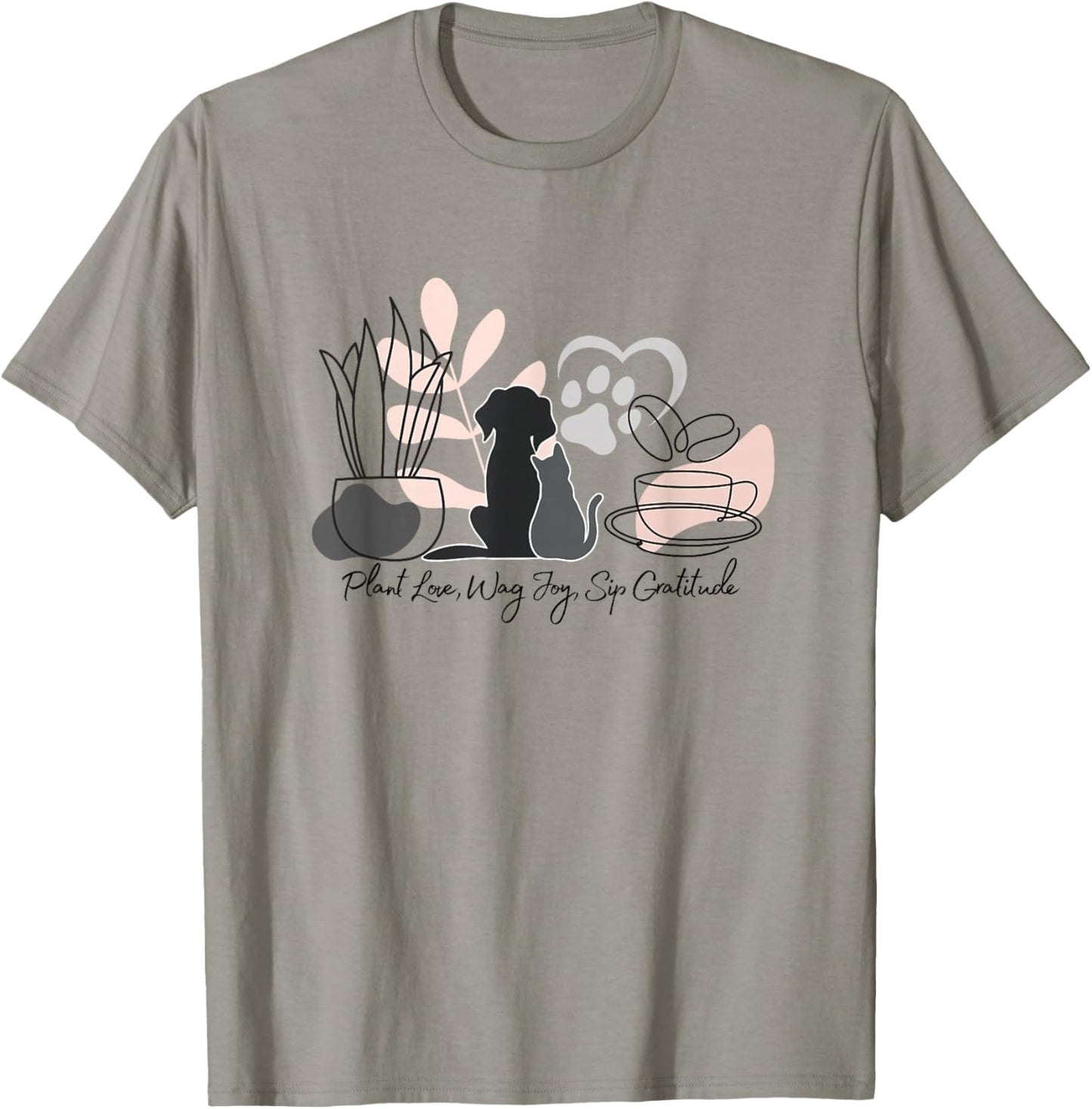 Aesthetic Minimalistic Plant Dog Coffee Art Drawing Women T-Shirt - T-Shirt | Sand