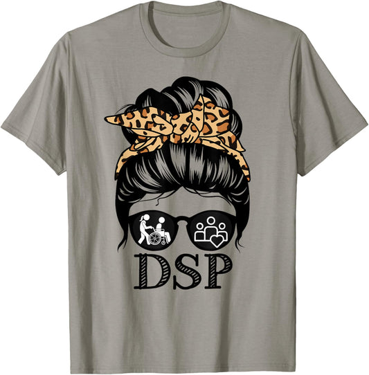 DSP Messy Bun Hair Funny Direct Support Professional T-Shirt - T-Shirt | Sand