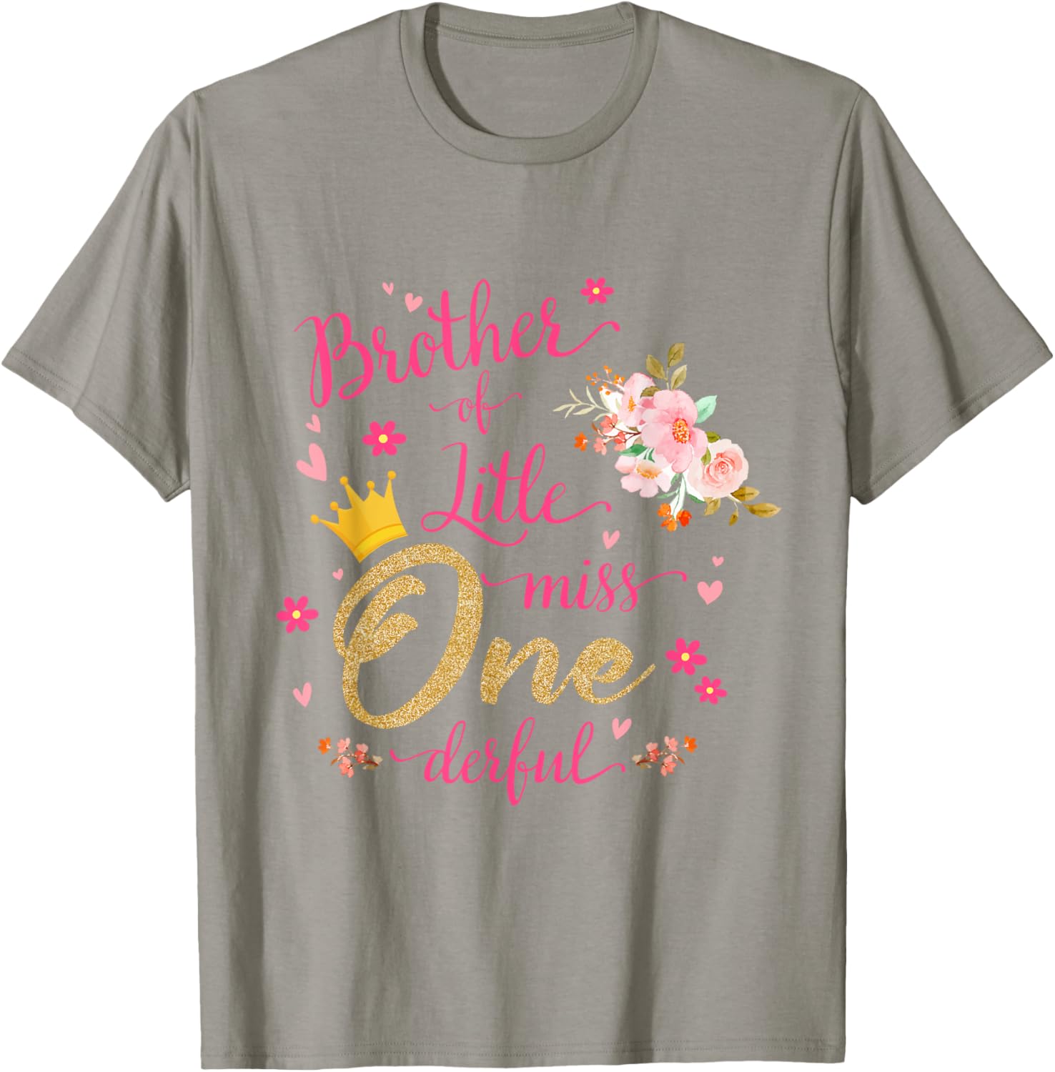 Brother Of Little Ms One-derful Party Pink-Gold 1st Birthday T-Shirt - T-Shirt | Sand
