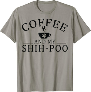 Shih-Poo Dog And Coffee T-Shirt - T-Shirt | Sand