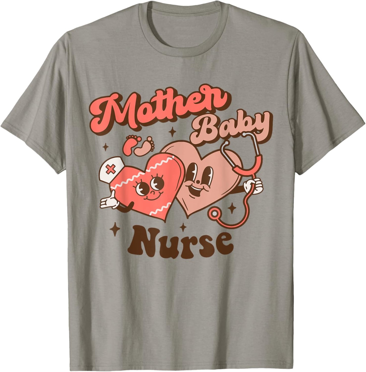 Mother Baby Squad Postpartum Nurse Groovy Nursing Valentines T-Shirt - T-Shirt | Sand