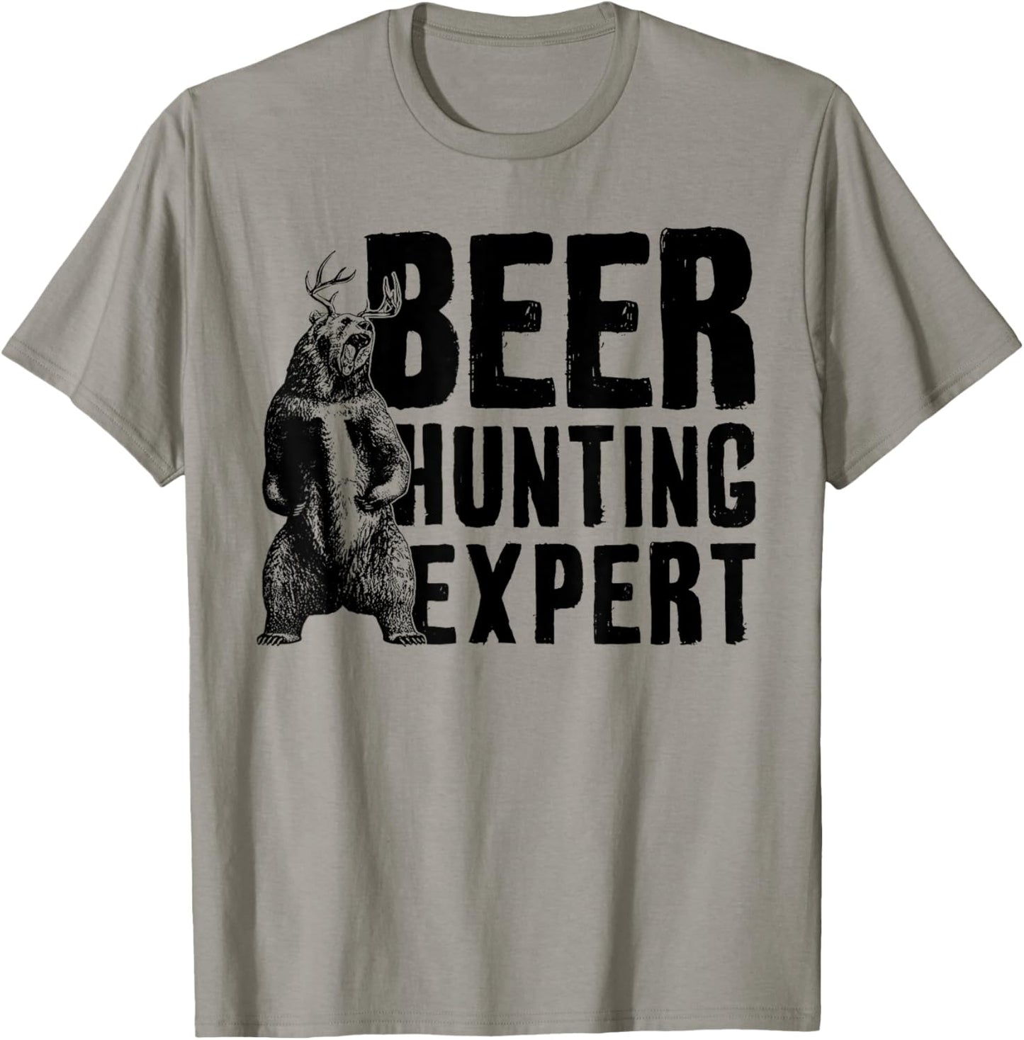 Beer Hunting Expert Funny Saying Quote Bear Deer Men Women T-Shirt - T-Shirt | Sand