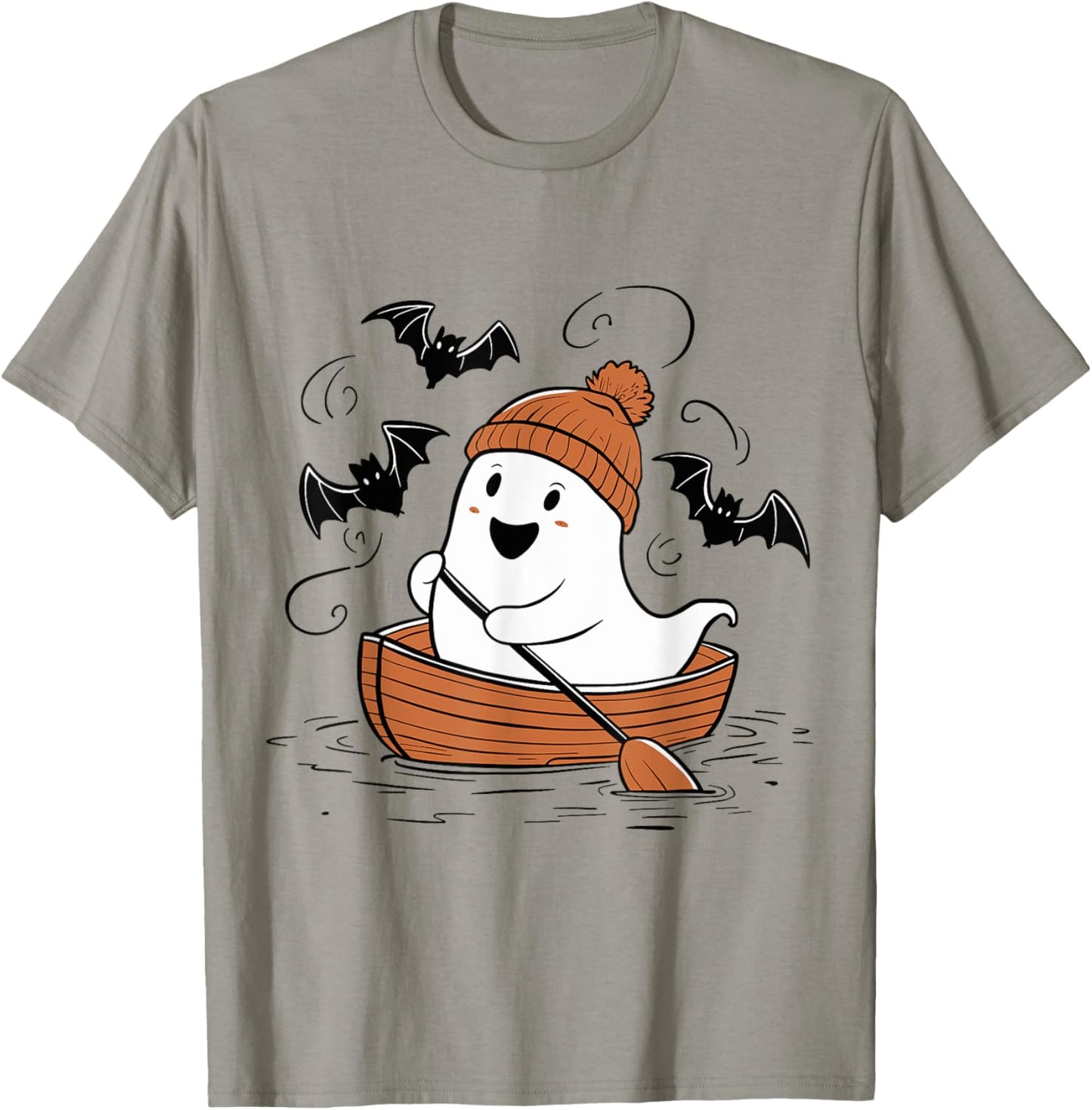 Cute Ghost Rowing Lovers Spooky Lake Boat Halloween T-Shirt - T-Shirt | Sand