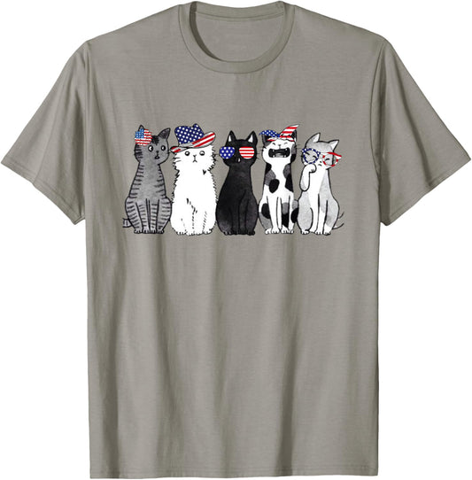 cat lover July 4th Forth of July funny cats American Flag T-Shirt - T-Shirt | Sand