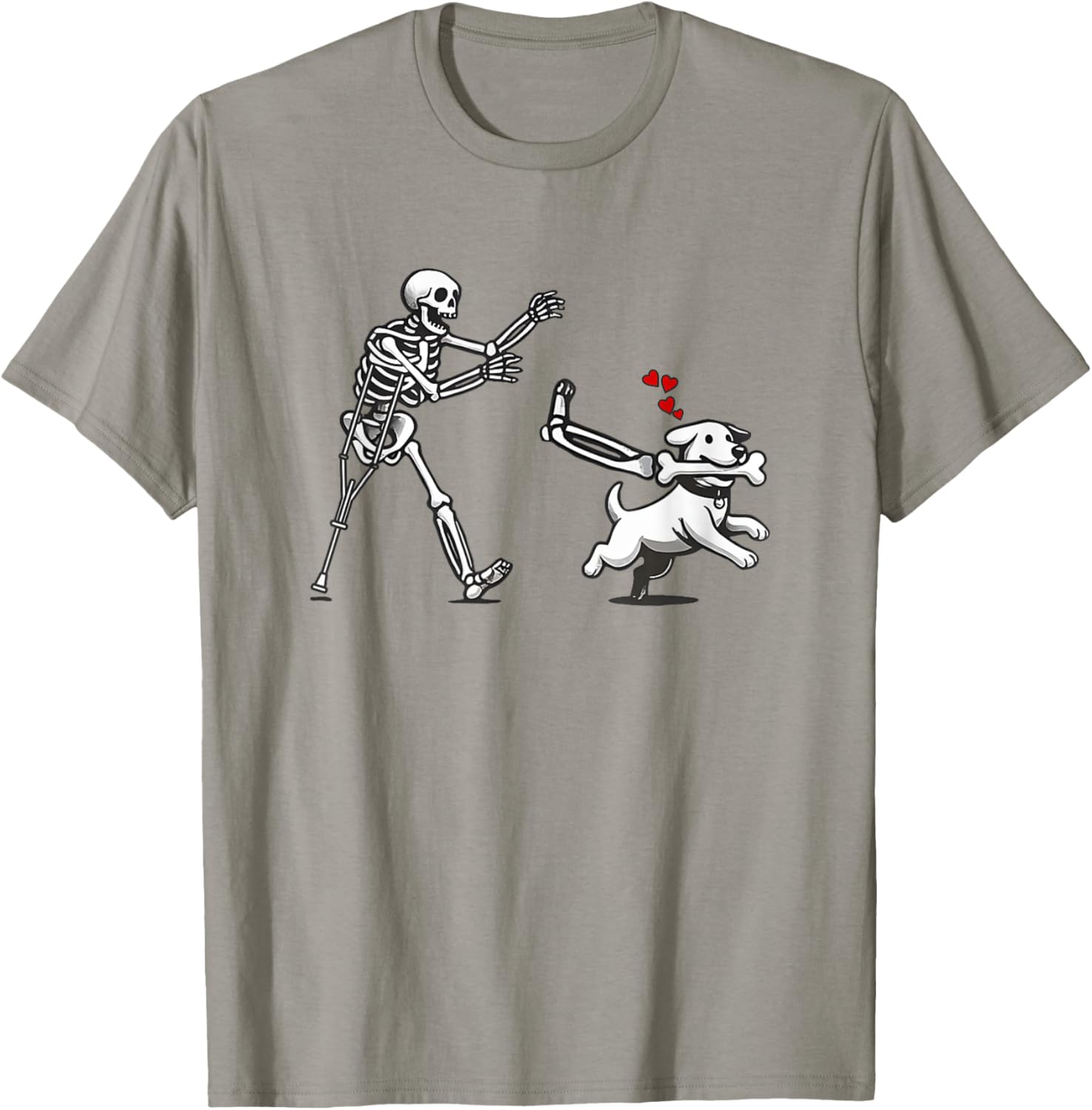 Funny Skeleton Chasing Dog, Funny Dog, Halloween Skeleton T-Shirt - T-Shirt | Sand