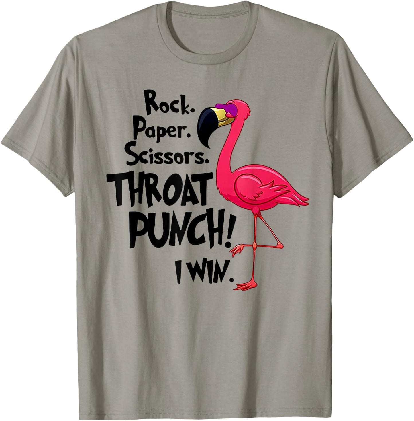 Rock Paper Scissors Throat Punch I Win Flamingo T-Shirt - T-Shirt | Sand
