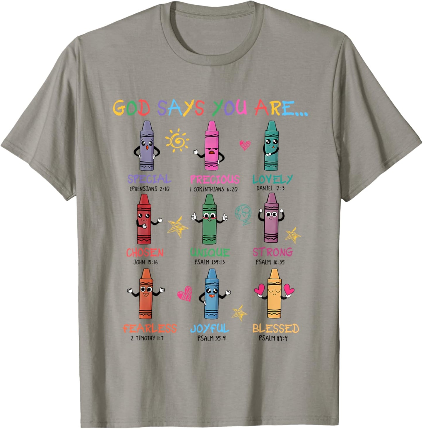 Retro God Says You Are Colorful Crayon Christian Bible Verse T-Shirt - T-Shirt | Sand