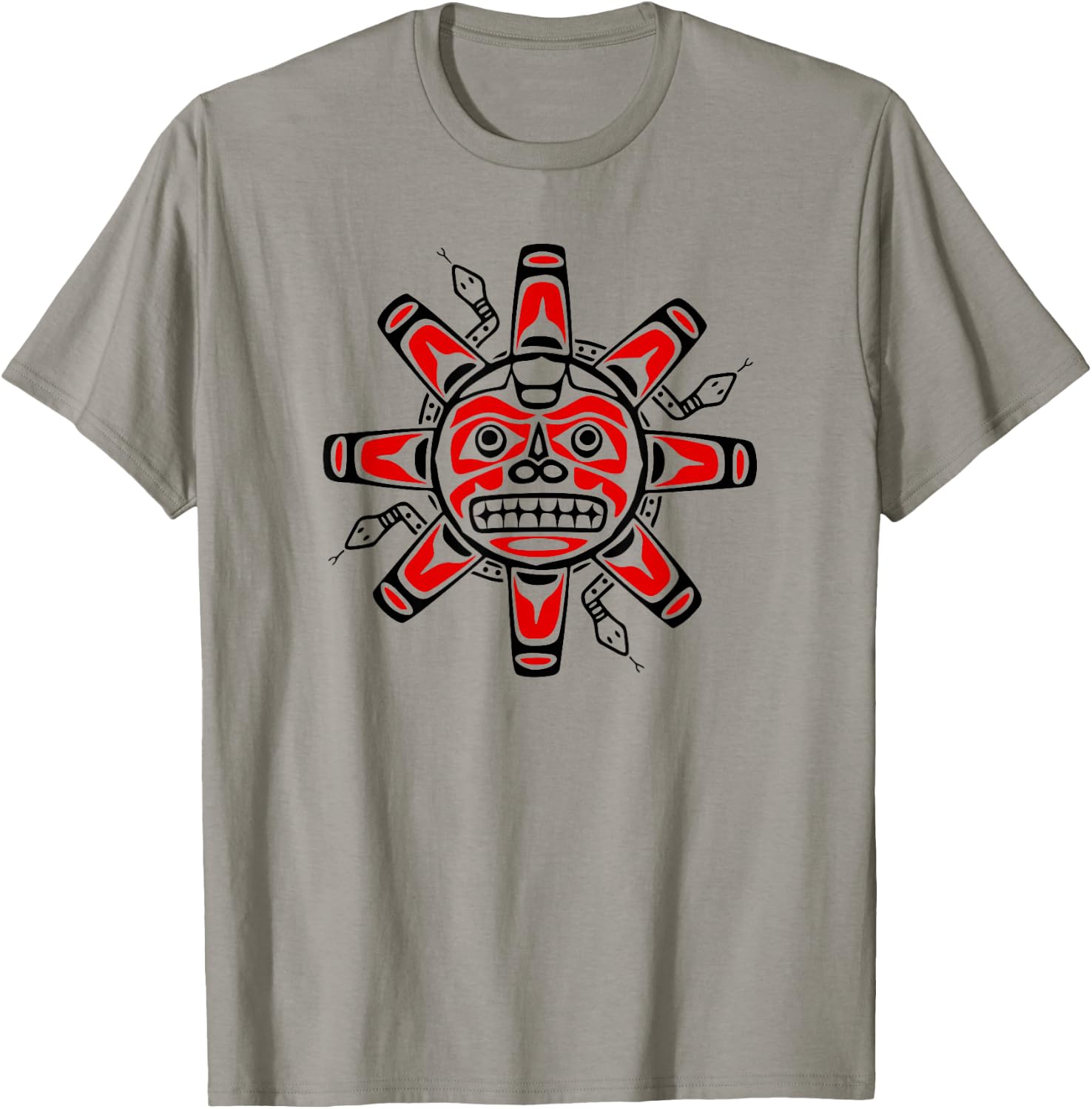Sun Symbol Abstract Haida Art Pacific Northwest Coast Snakes T-Shirt - T-Shirt | Sand