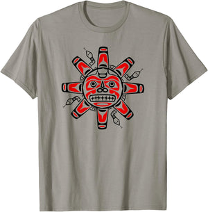 Sun Symbol Abstract Haida Art Pacific Northwest Coast Snakes T-Shirt - T-Shirt | Sand
