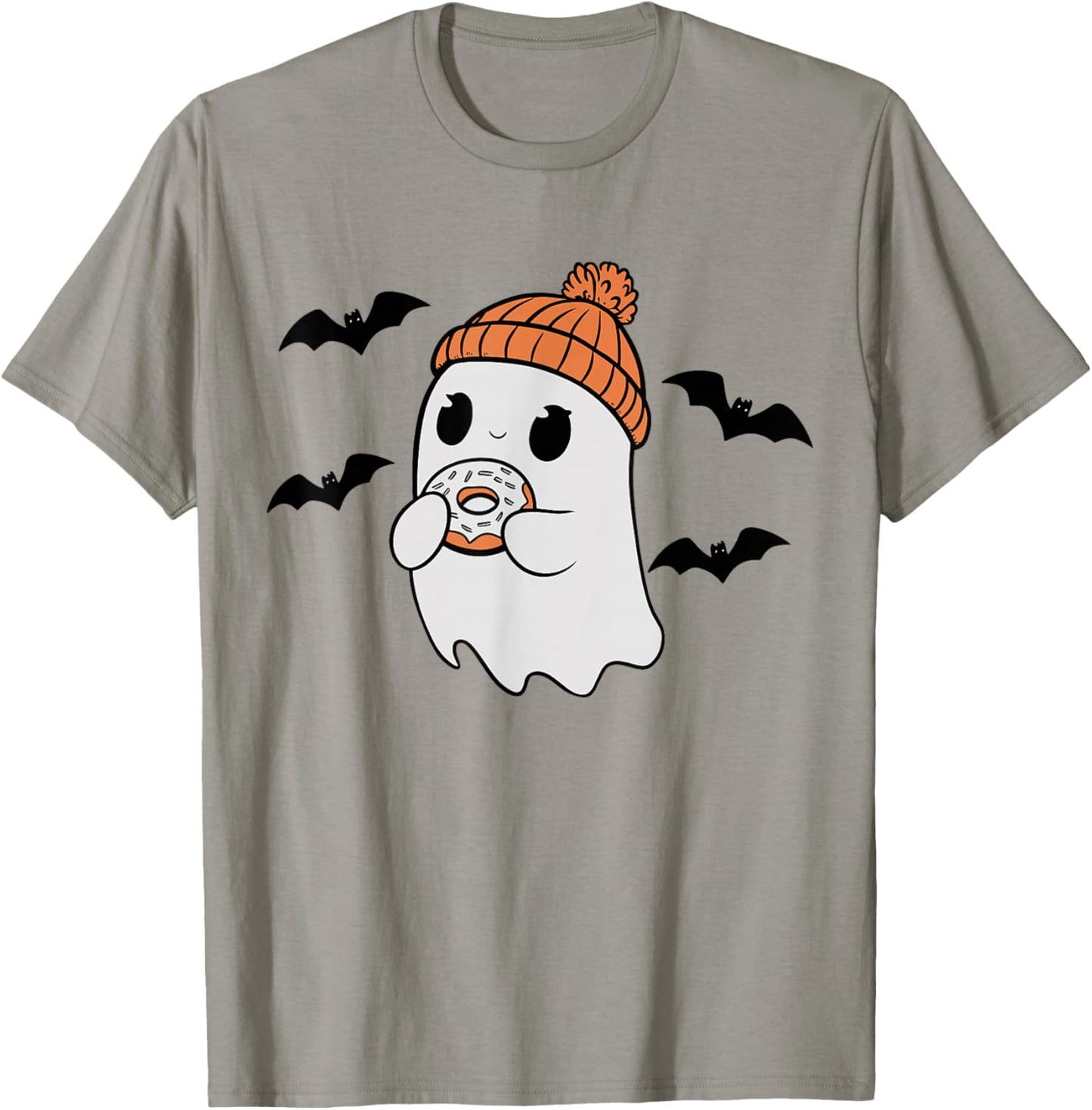 Cute Ghost Eating Donut Lovers Spooky Halloween Food Costume T-Shirt - T-Shirt | Sand