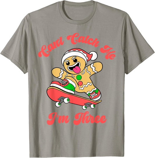 Can't Catch Me I'm Three Gingerbread Boy 3rd Birthday Kids T-Shirt - T-Shirt | Sand