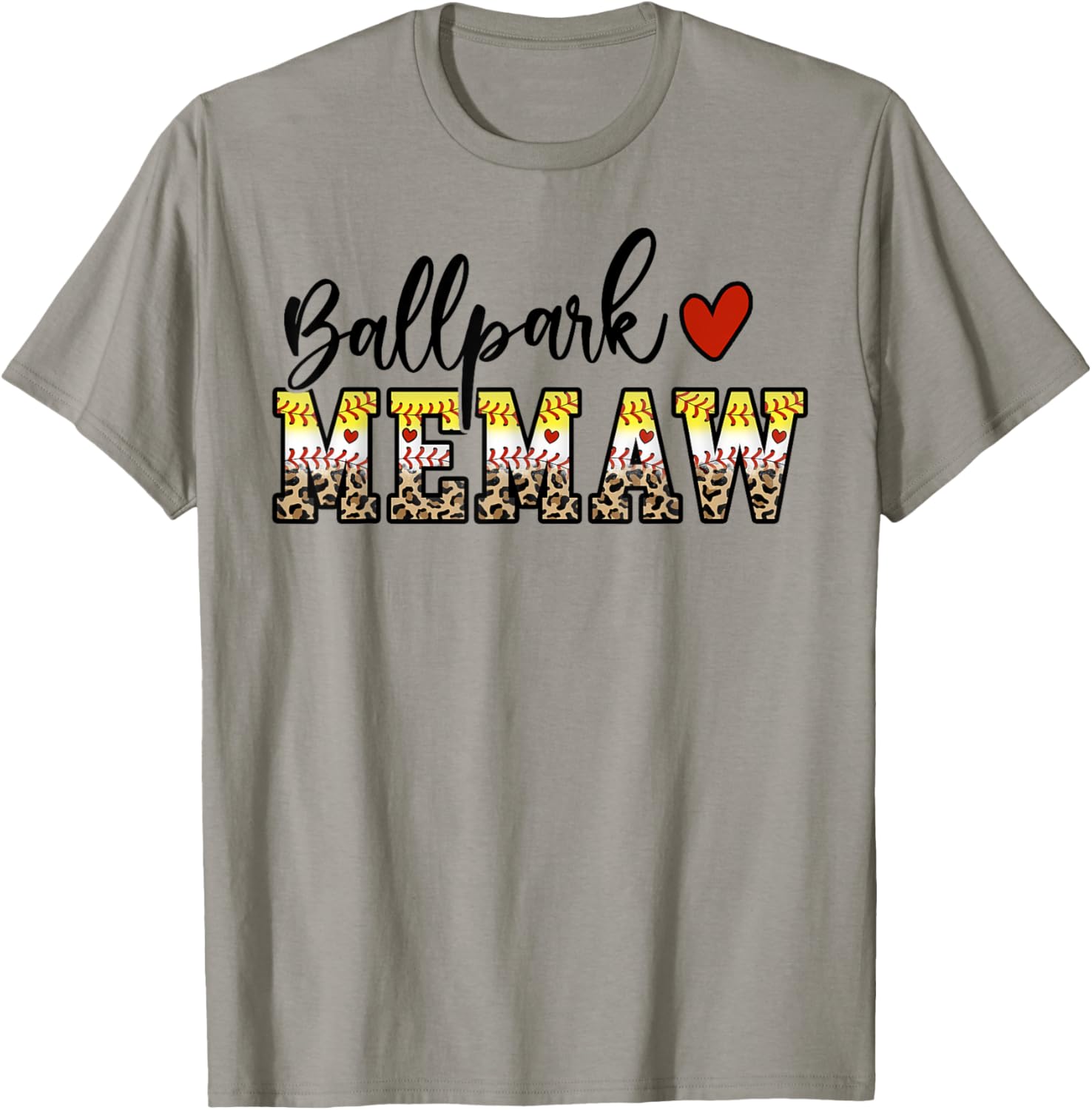 BallPark Memaw Baseball Softball Mom Leopard Mother's Day T-Shirt - T-Shirt | Sand