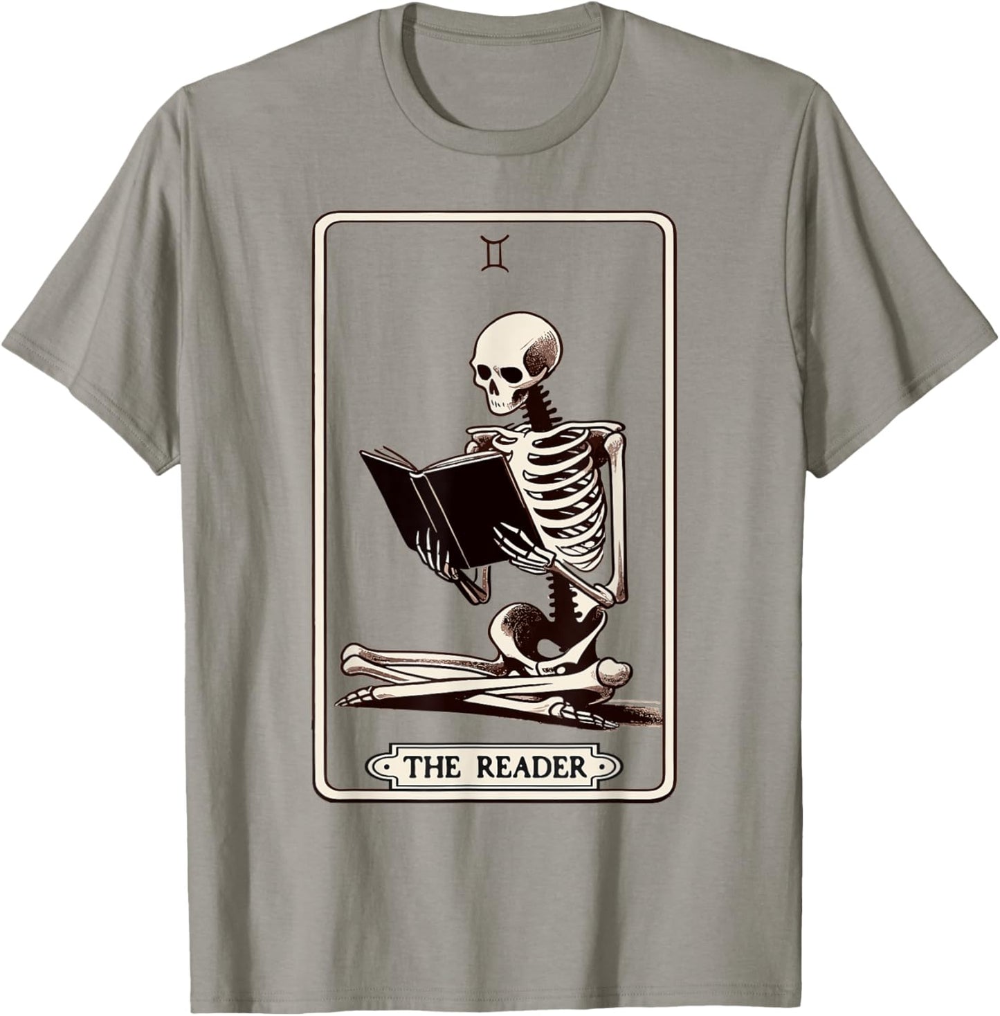 The Reader Tarot Card Funny Book Lover Skeleton Reading Book T-Shirt - T-Shirt | Sand