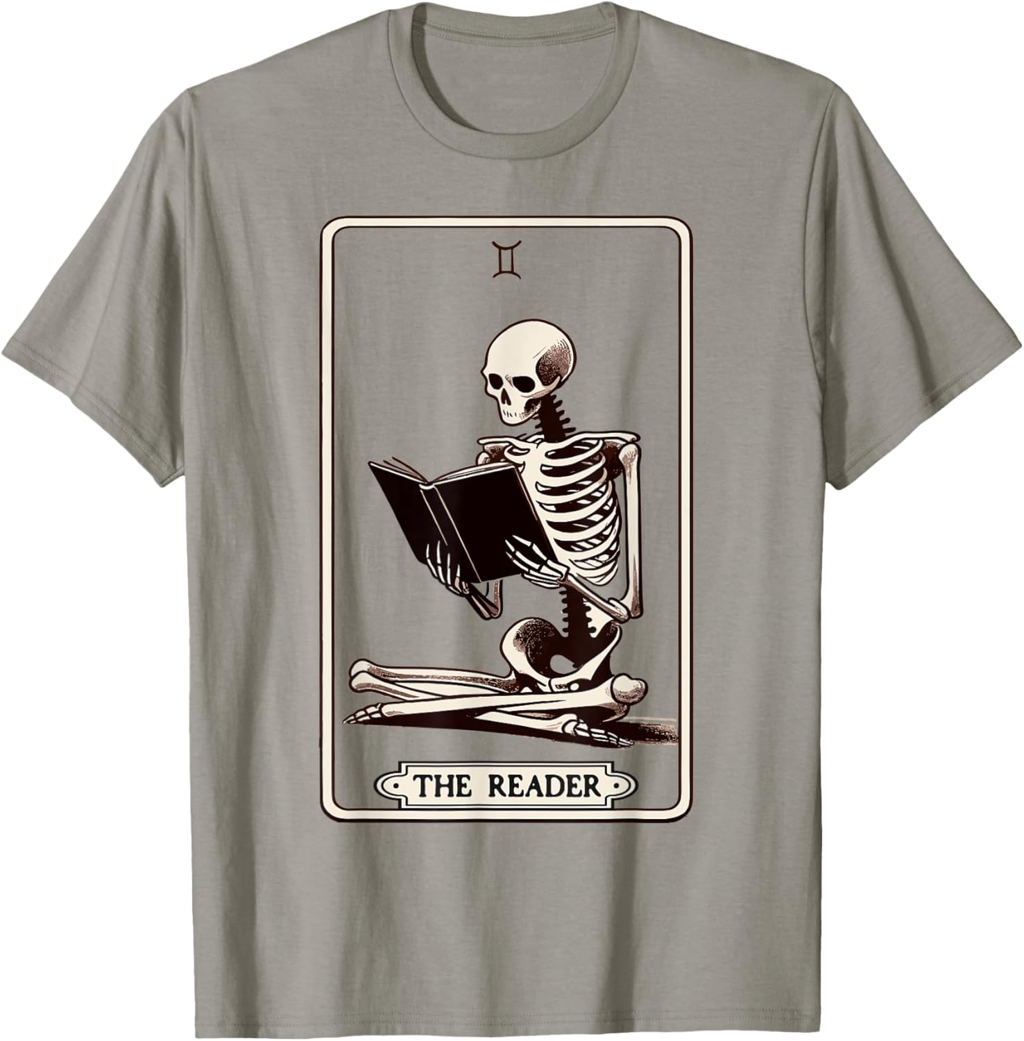 The Reader Tarot Card Funny Book Lover Skeleton Reading Book T-Shirt - T-Shirt | Sand