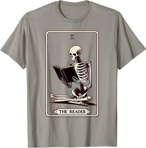 The Reader Tarot Card Funny Book Lover Skeleton Reading Book T-Shirt - T-Shirt | Sand