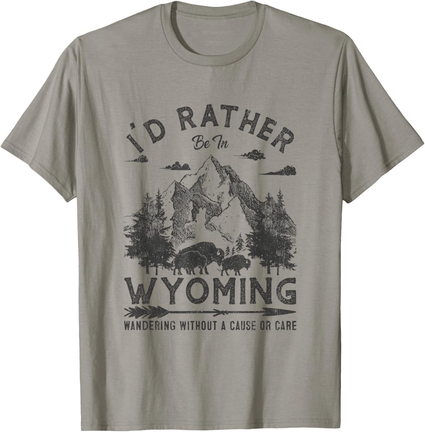 Vintage I'd Rather Be In Wyoming Wandering Camping Trip T-Shirt - T-Shirt | Sand