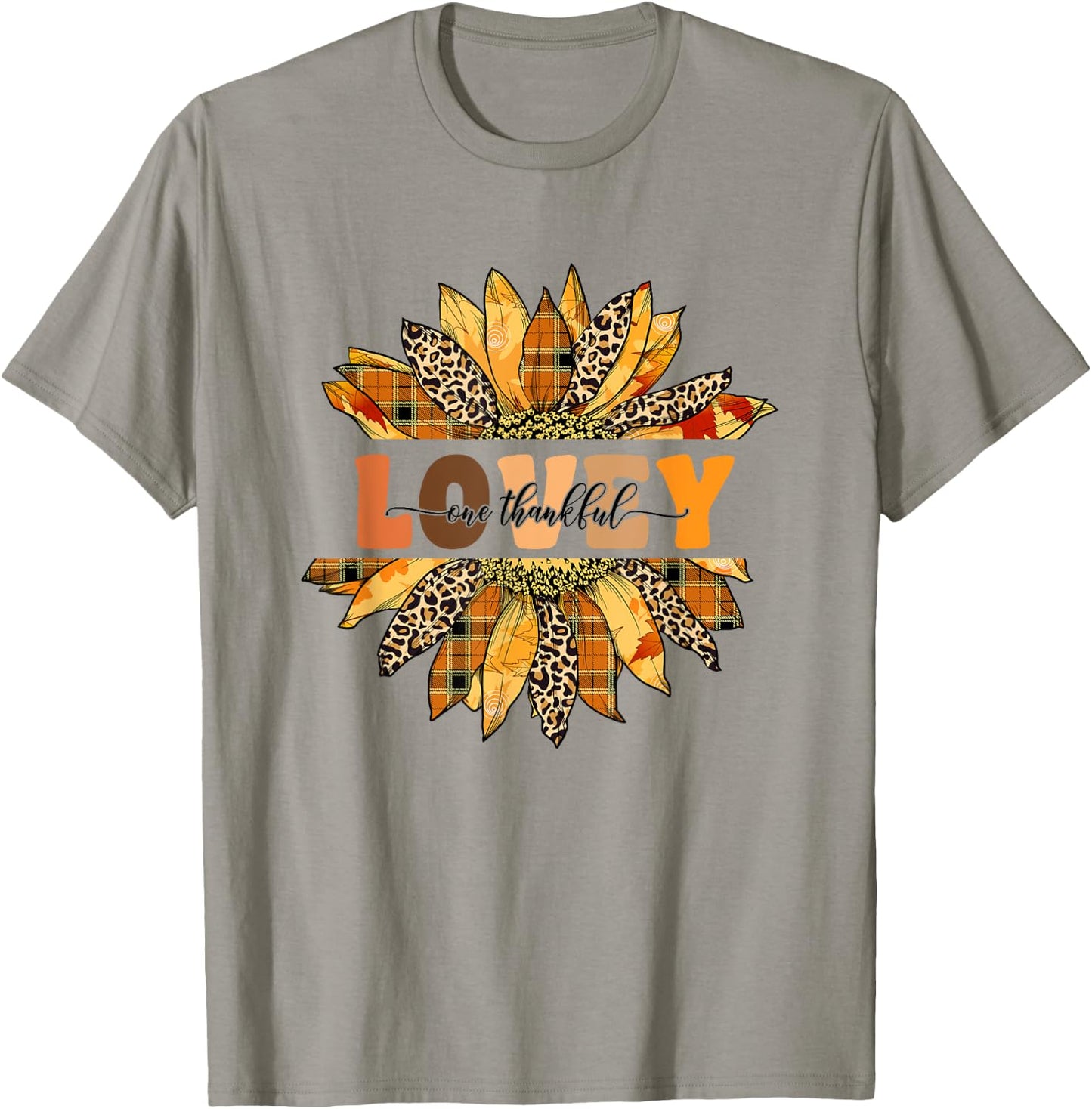 Leopard Sunflower One Thankful Lovey Fall Thanksgiving T-Shirt - T-Shirt | Sand