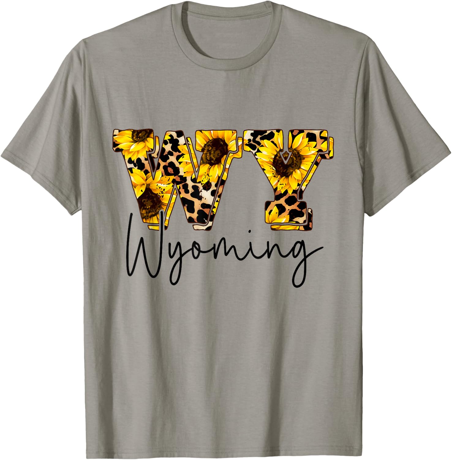 Wyoming Sunflower Leopard Print Gift T-Shirt - T-Shirt | Sand