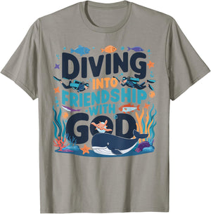 Diving Into Friendship With God Scuba VBS 2025 Christian T-Shirt - T-Shirt | Sand