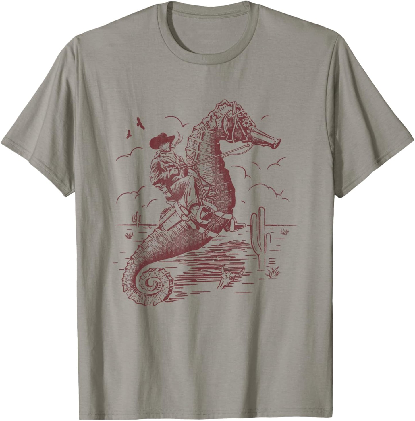 Surreal Vintage Cowboy Riding Sea horse T-Shirt - T-Shirt | Sand