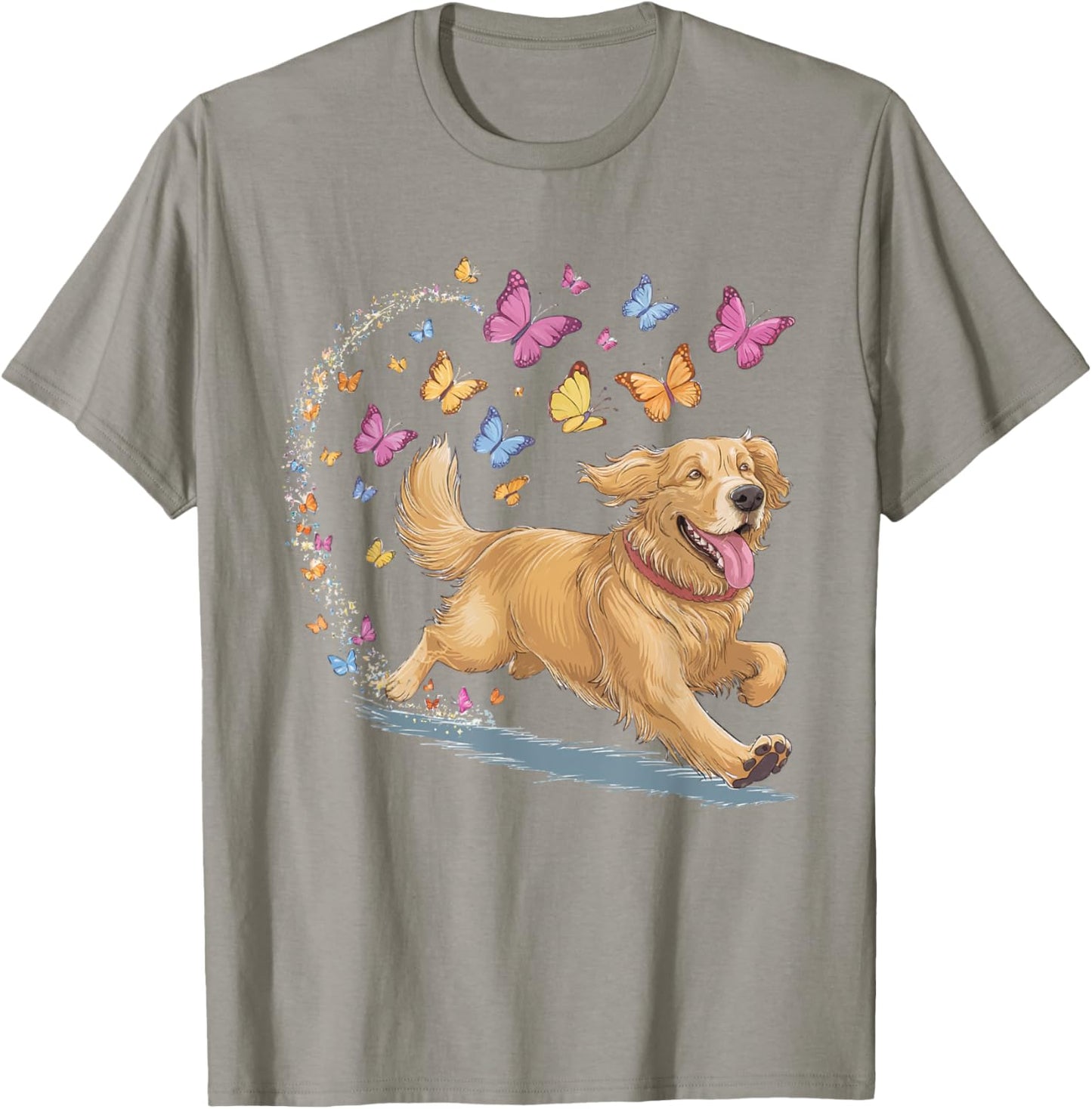 Dog Chases Butterflies Golden Retriever Butterfly T-Shirt - T-Shirt | Sand