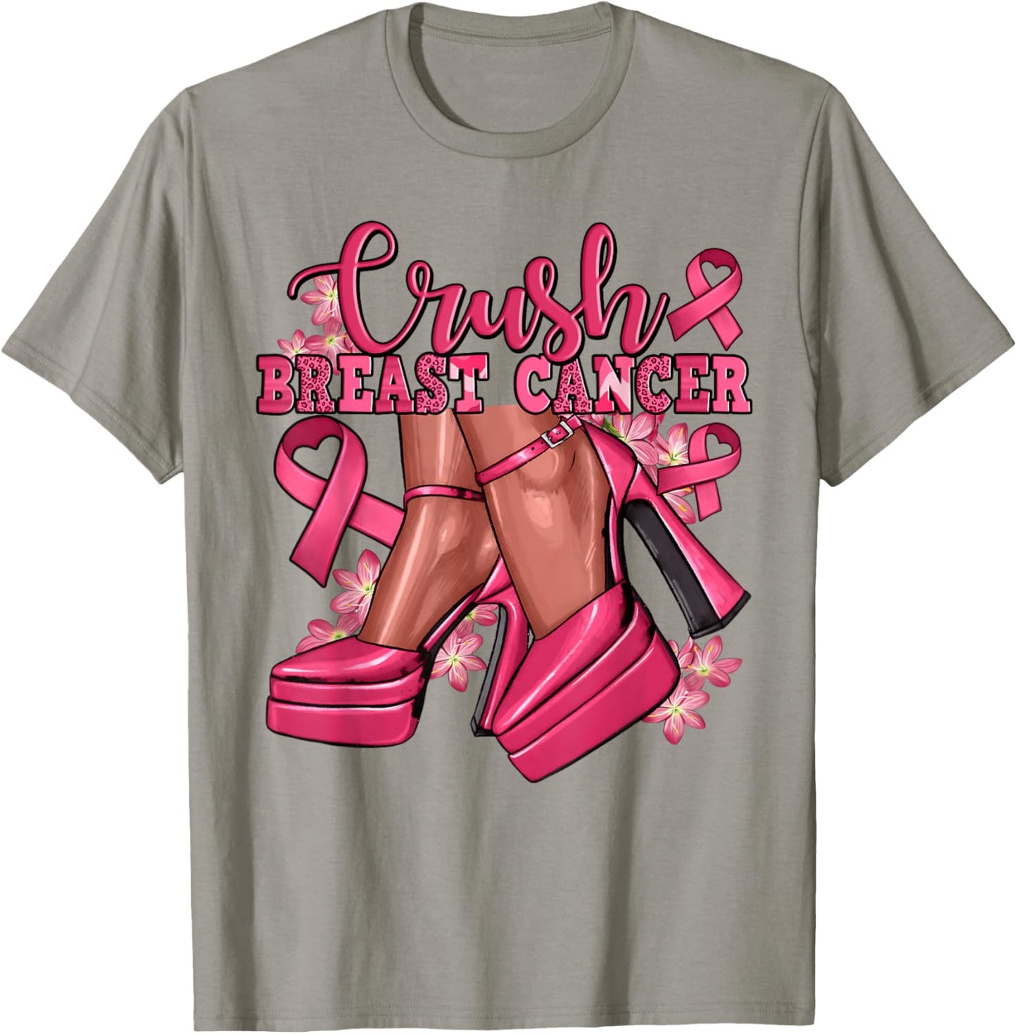 Crush Breast Cancer Bling Pink Ribbon Awareness October Gift T-Shirt - T-Shirt | Sand