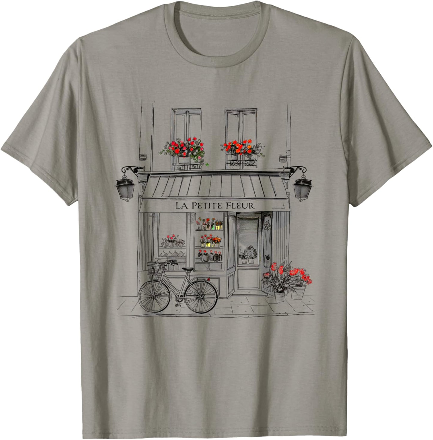 Cute French Flower Shop Paris France Line Drawing Souvenir T-Shirt - T-Shirt | Sand
