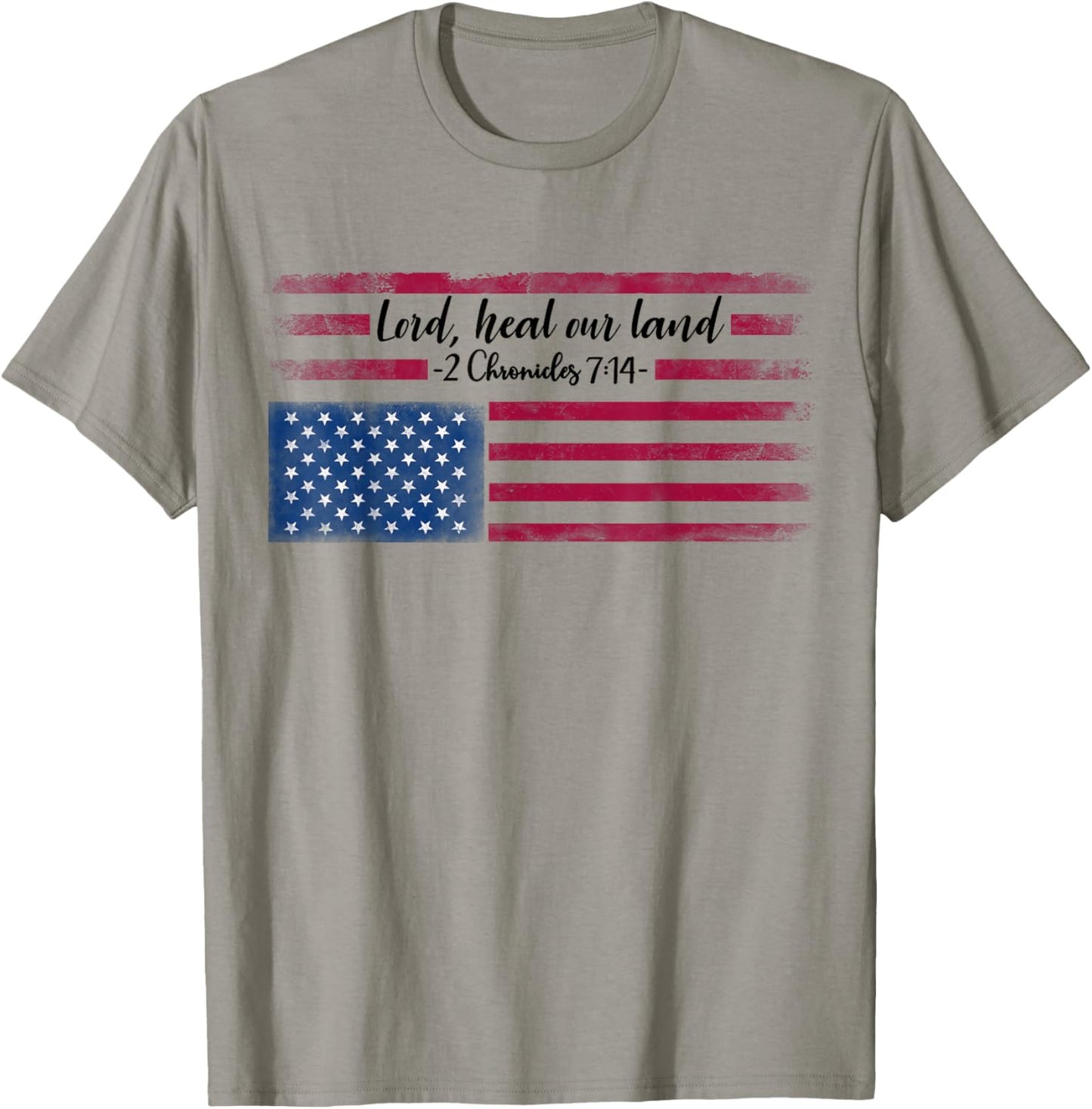 Distressed Upside Down American Flag Lord Heal our Land Women Men T-Shirt - T-Shirt | Sand