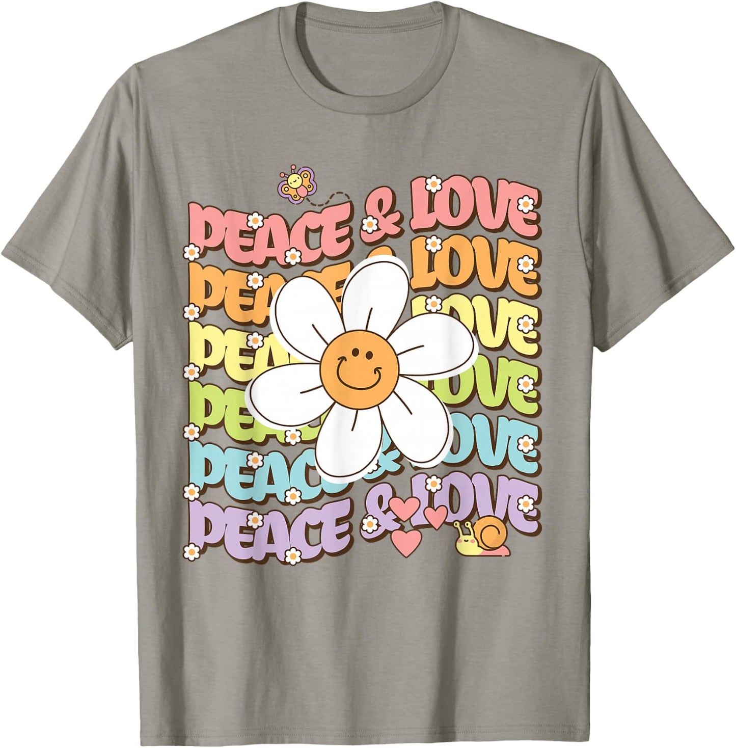 Retro Peace & Love Shirt Cute Smile Daisy Flower Women Teens T-Shirt - T-Shirt | Sand