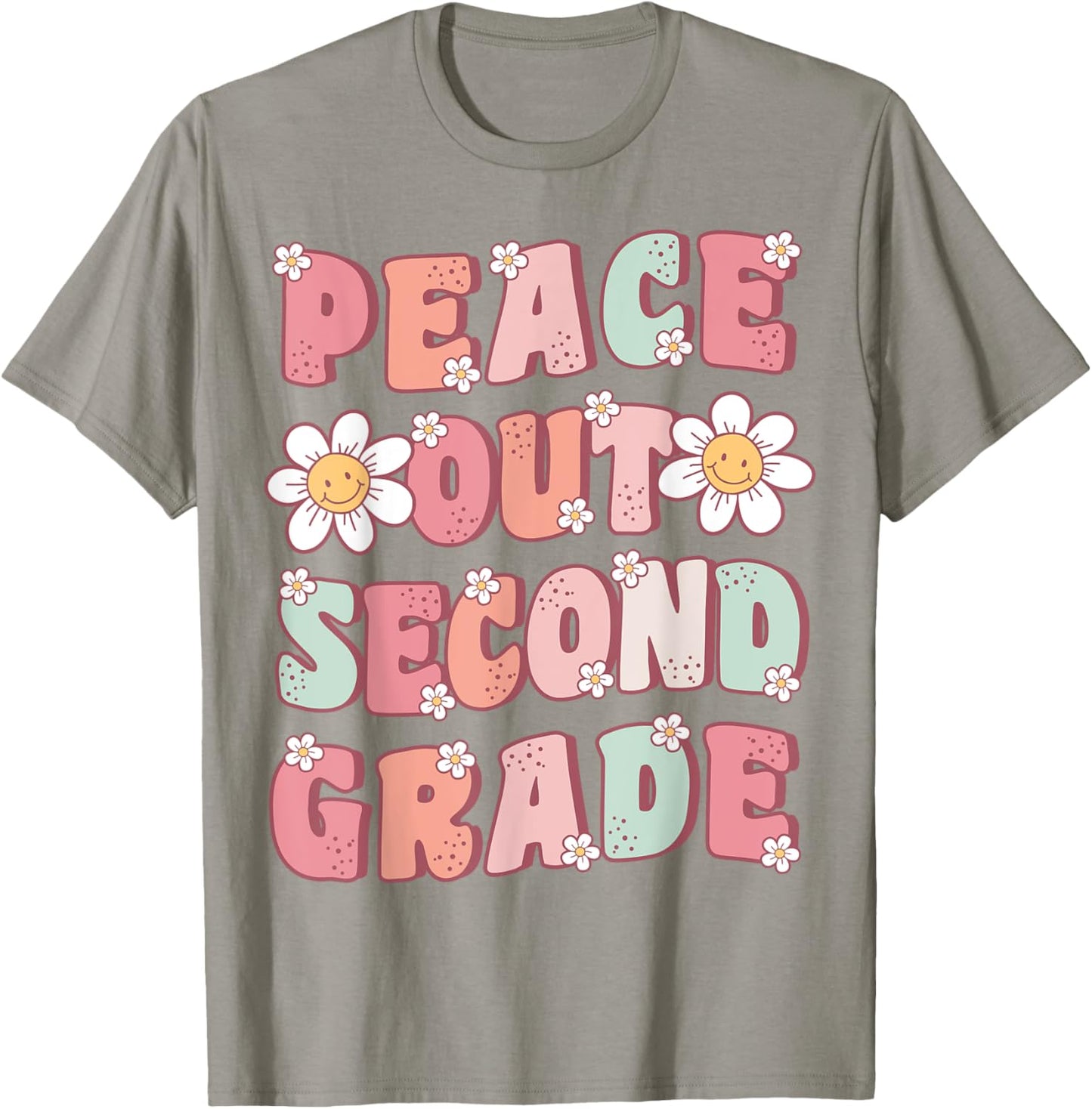 Peace Out Second Grade Cute Groovy Last Day of 2nd Grade T-Shirt - T-Shirt | Sand