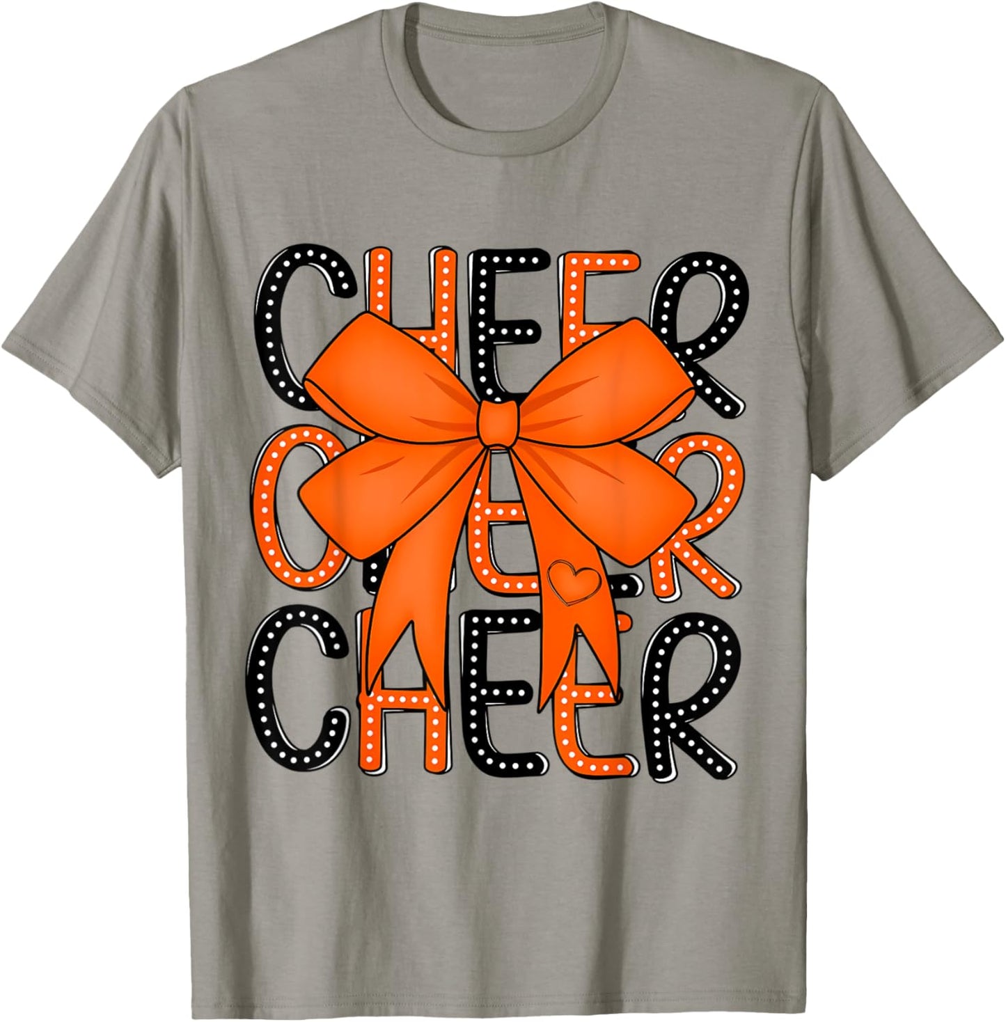 Cheerleading Coquette Bow Cheer Shirt Black Orange Team T-Shirt - T-Shirt | Sand