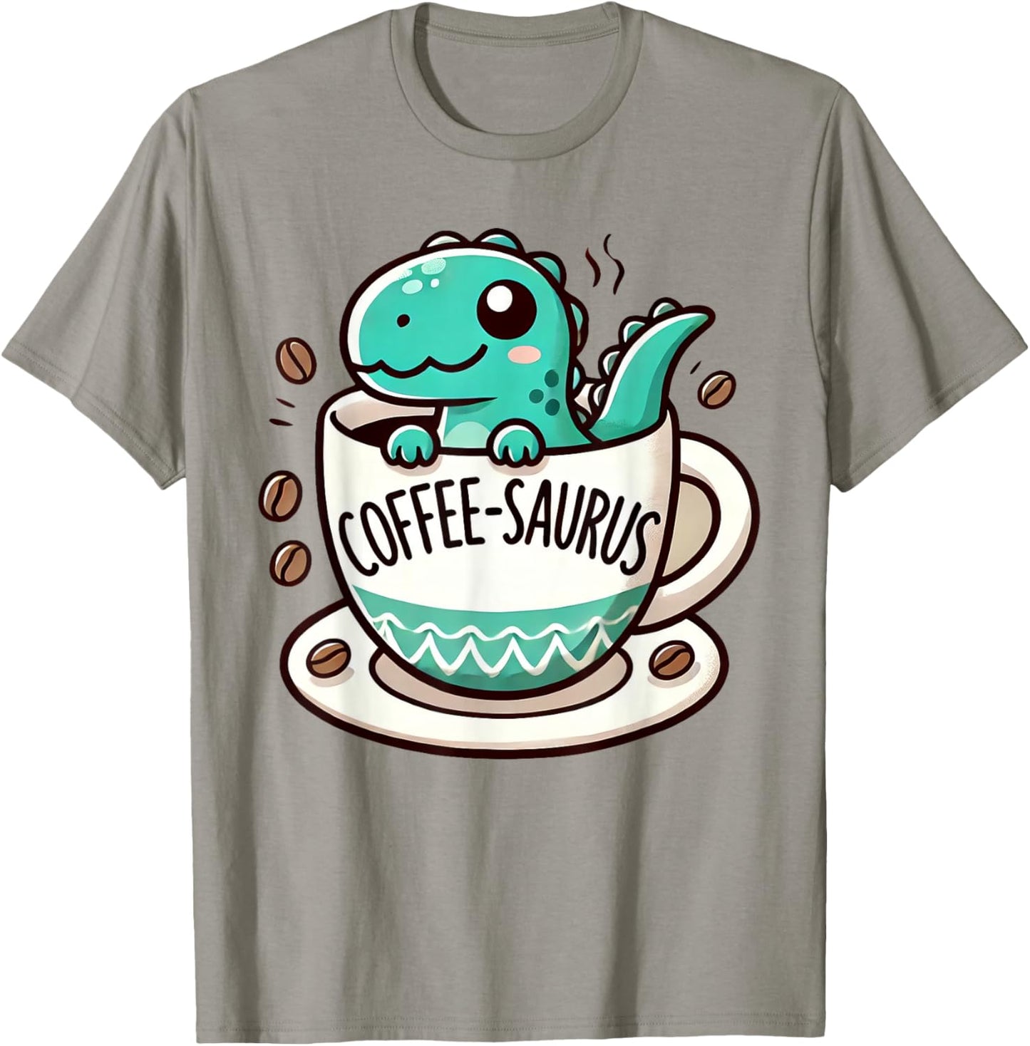Coffee-Saurus Dinosaur Coffee Lover Art T-Shirt - T-Shirt | Sand