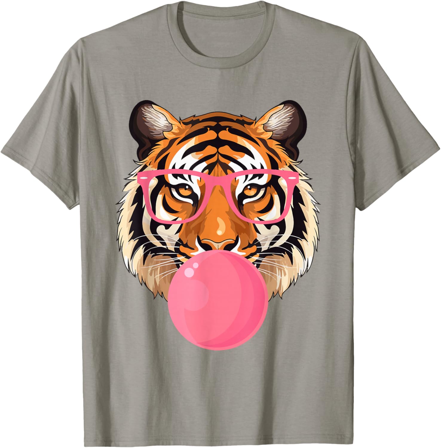 Funny Tiger Glasses Blowing Bubble Gum Cute Tiger Face T-Shirt - T-Shirt | Sand