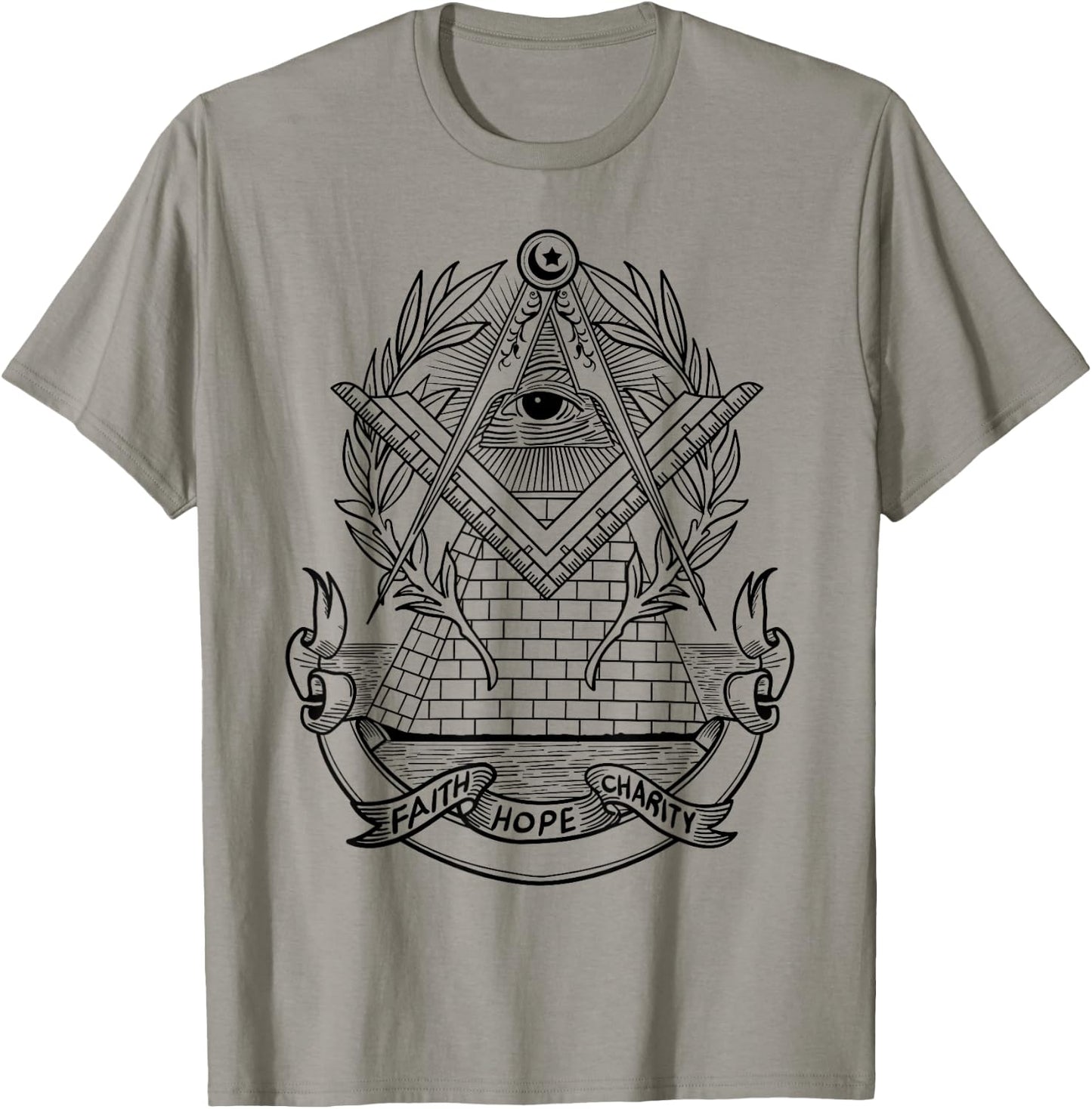 Freemason Emblem - All Seeing Eye - Faith Hope Charity T-Shirt - T-Shirt | Sand