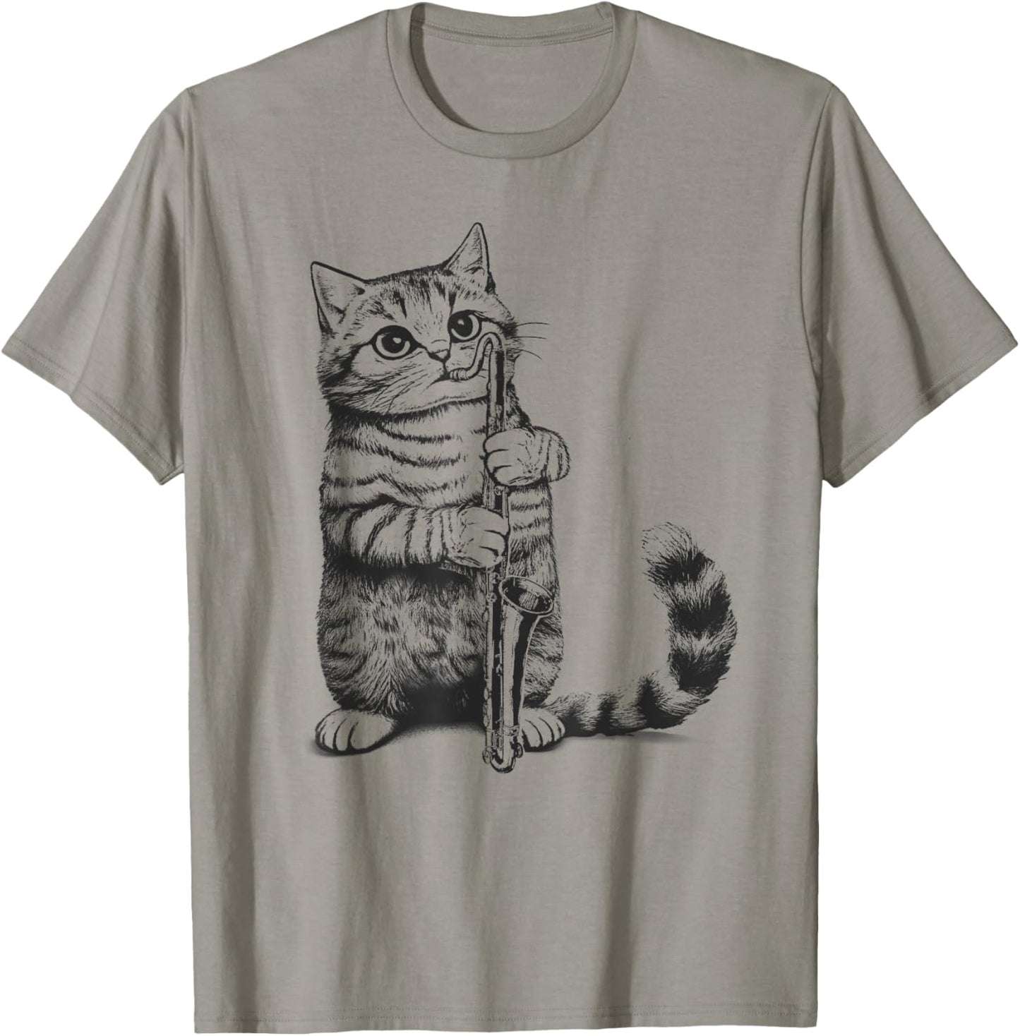 Cat Kitten Playing Bass Clarinet Player Bass Clarinetist Men Women Kids T-Shirt - T-Shirt | Sand