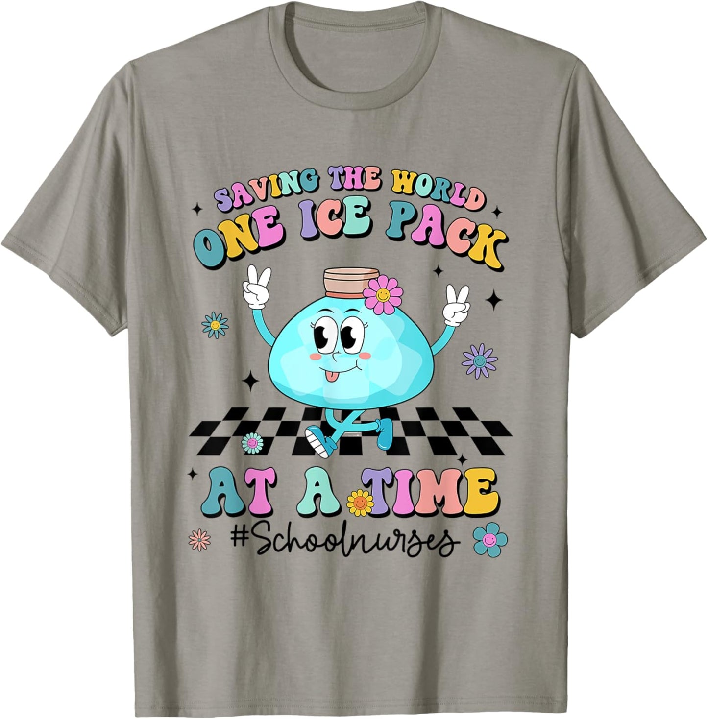 Saving The World One Ice Pack At Time Retro School Nurse T-Shirt - T-Shirt | Sand