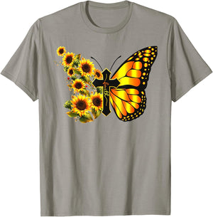 Vintage Faith Cross Sunflower Butterfly Christian T-Shirt - T-Shirt | Sand