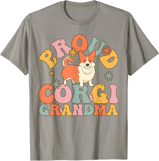 Proud Corgi Grandma Groovy Dog T-Shirt - T-Shirt | Sand