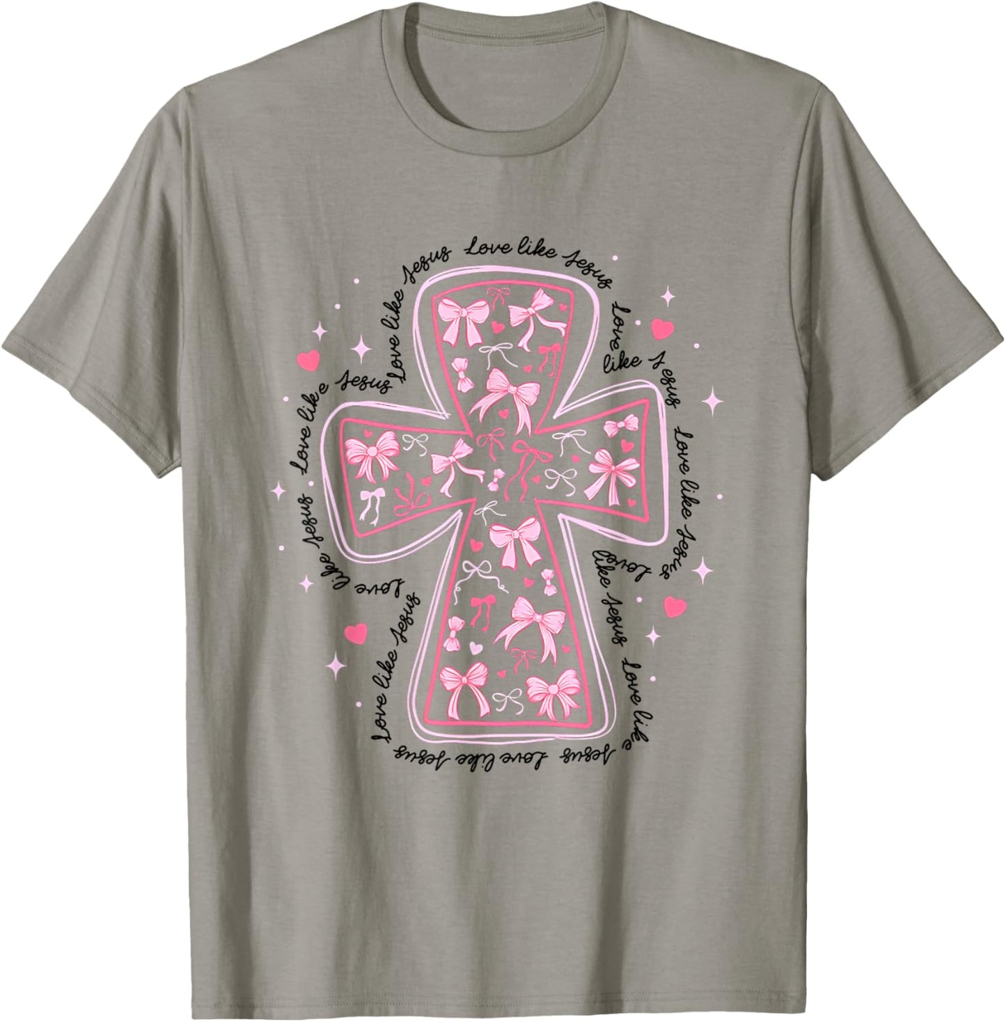 Love Like Jesus Coquette Heart Cross Christian Valentine T-Shirt - T-Shirt | Sand