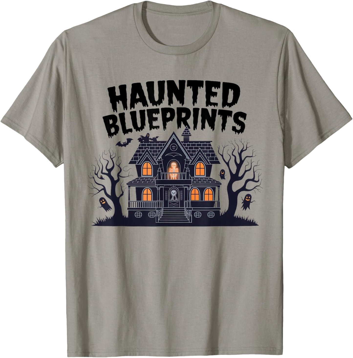 Haunted Blueprints Ghostly House Architect Halloween T-Shirt - T-Shirt | Sand