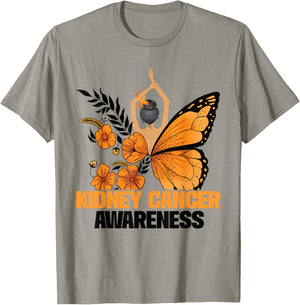 Kidney Cancer Awareness Butterfly Orange Ribbon T-Shirt - T-Shirt | Sand