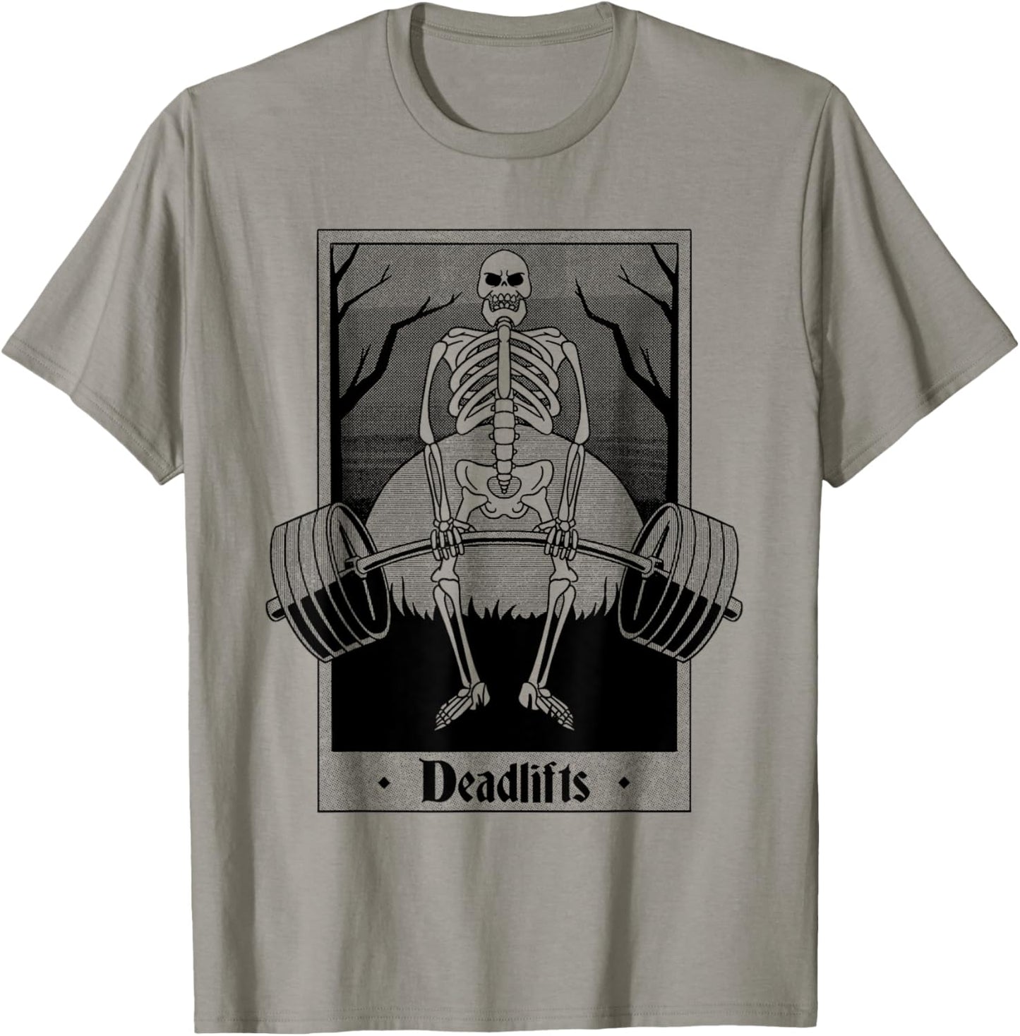 Funny Deadlifts Weightlifter Skeleton Halloween Gym Workout T-Shirt - T-Shirt | Sand