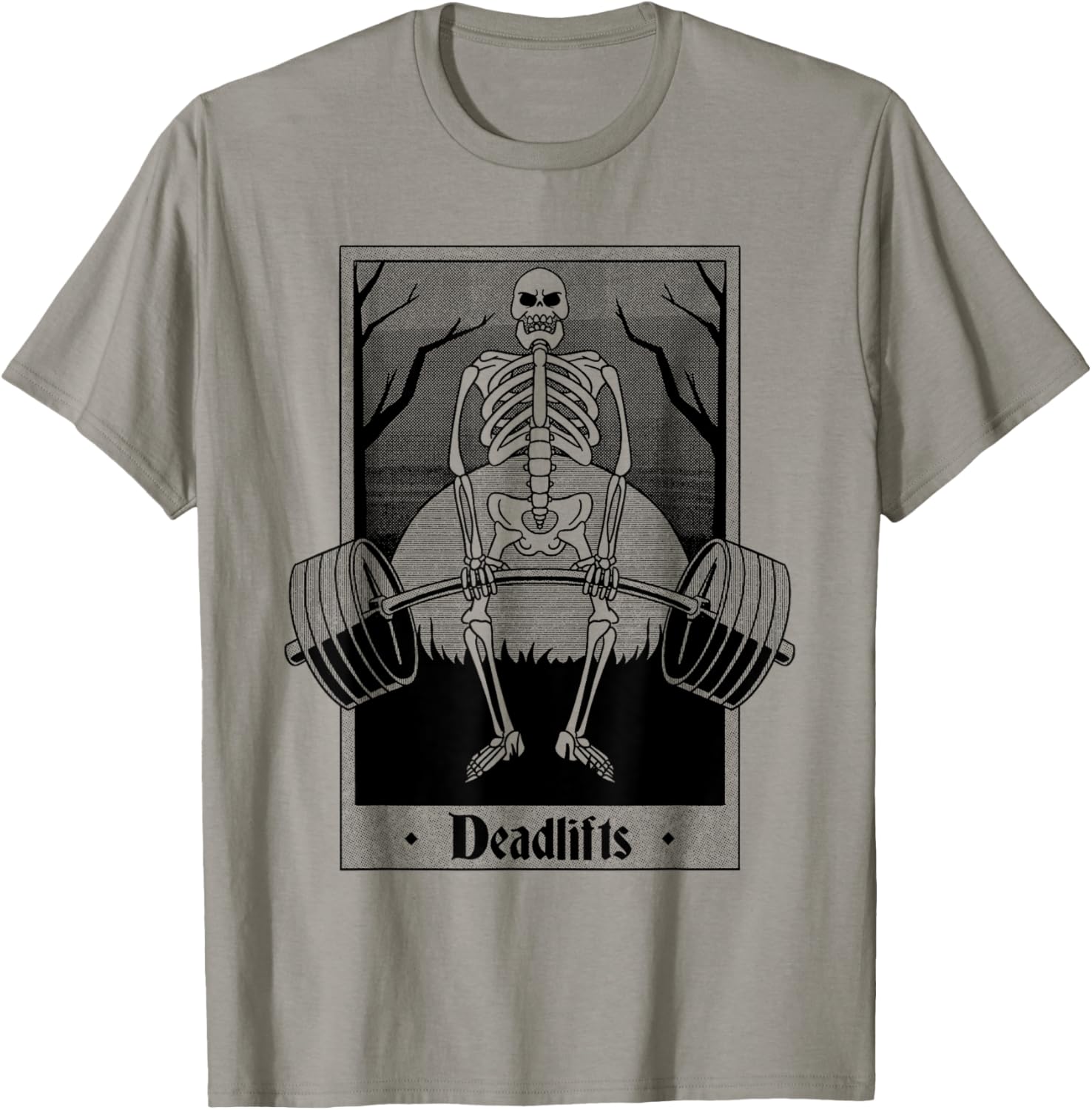 Funny Deadlifts Weightlifter Skeleton Halloween Gym Workout T-Shirt - T-Shirt | Sand