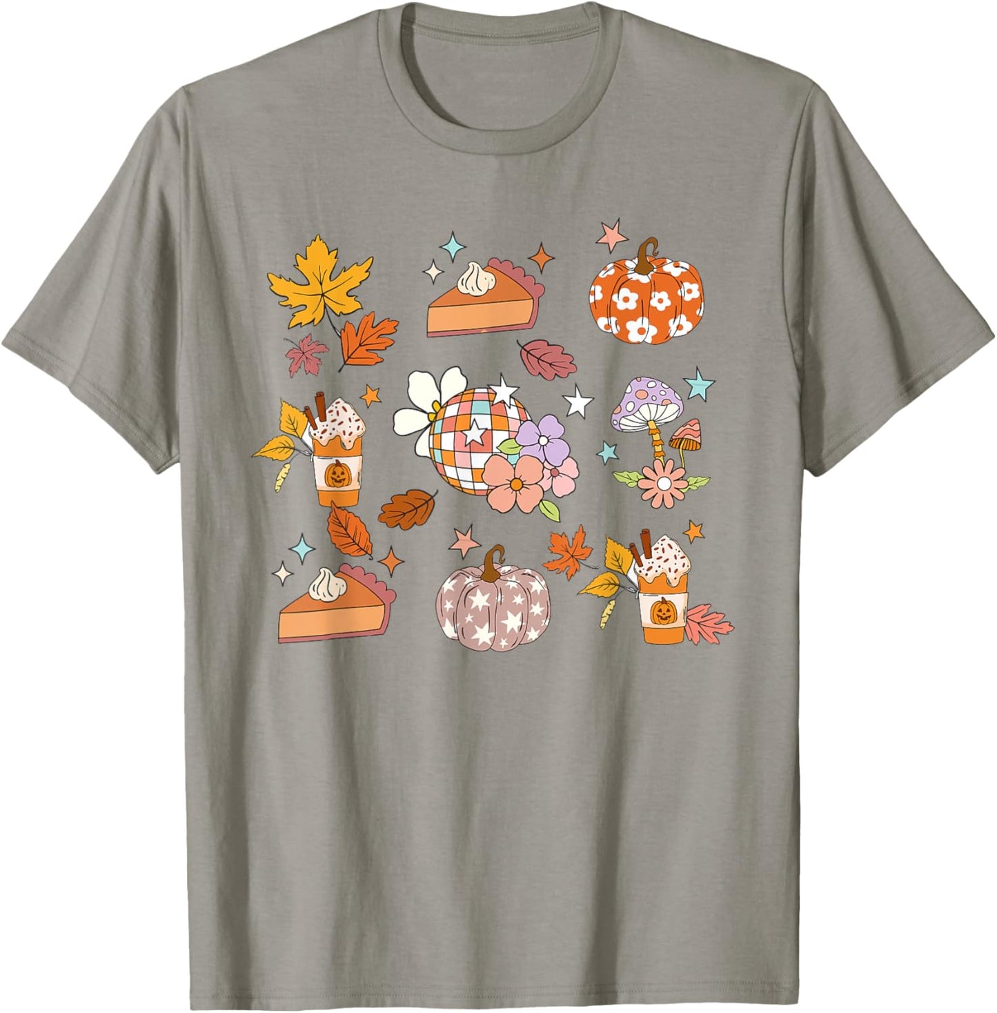 Retro Fall Groovy Fall Pumpkin Coffee Autumn Thanksgiving T-Shirt - T-Shirt | Sand