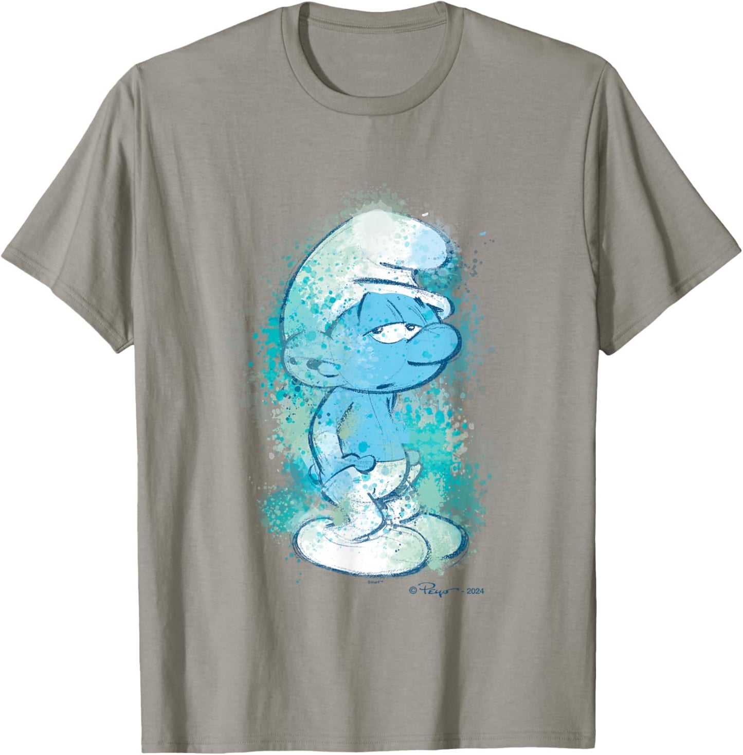 The Smurfs Lazy Smurf Watercolor Portrait Distressed T-Shirt - T-Shirt | Sand