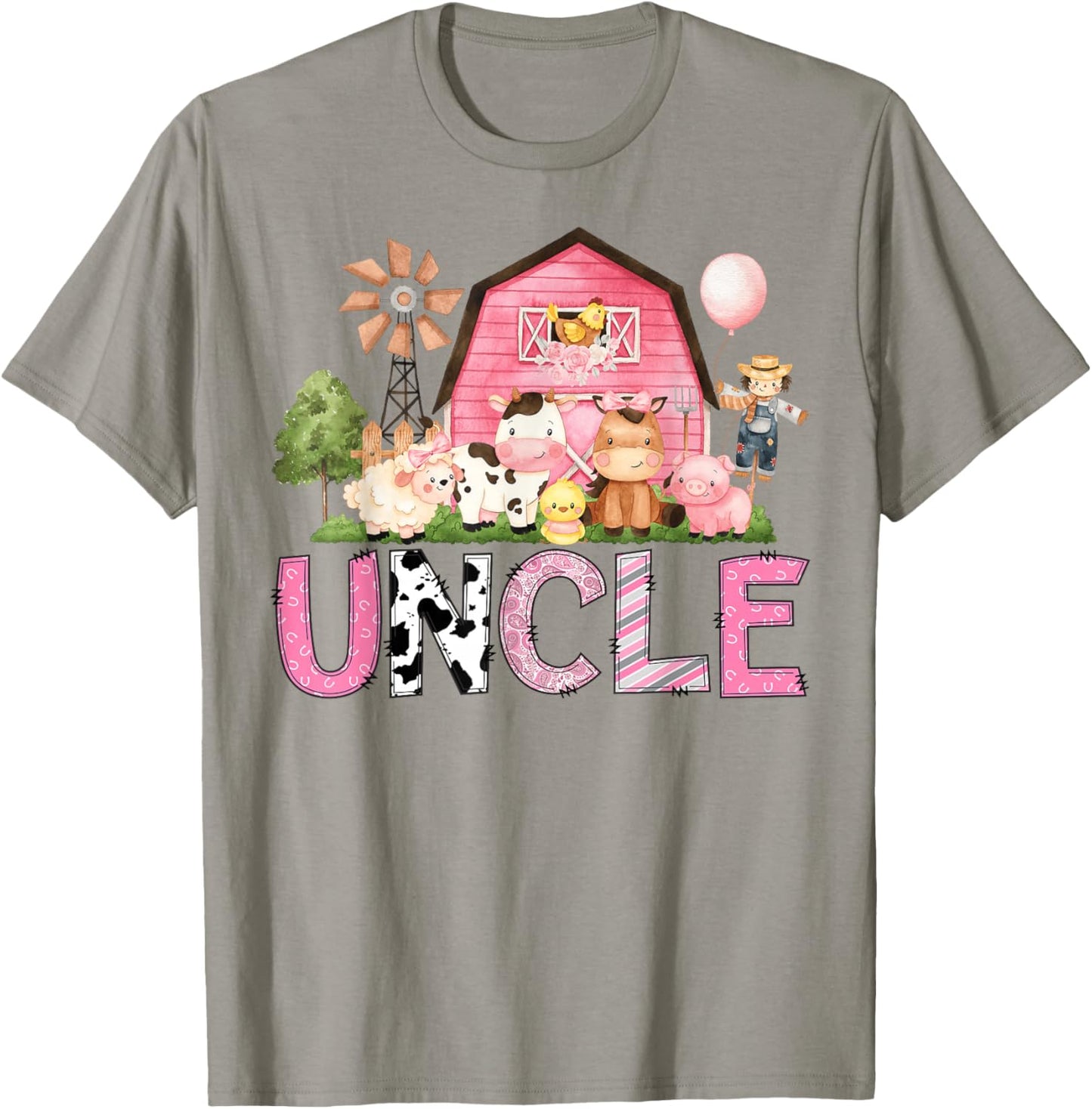 Uncle Pink Farm Cow Lover Birthday Girl Matching T-Shirt - T-Shirt | Sand
