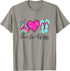 Peace Love Flip Flops Funny Hello Summer Vibes Beach Vacay T-Shirt - T-Shirt | Sand
