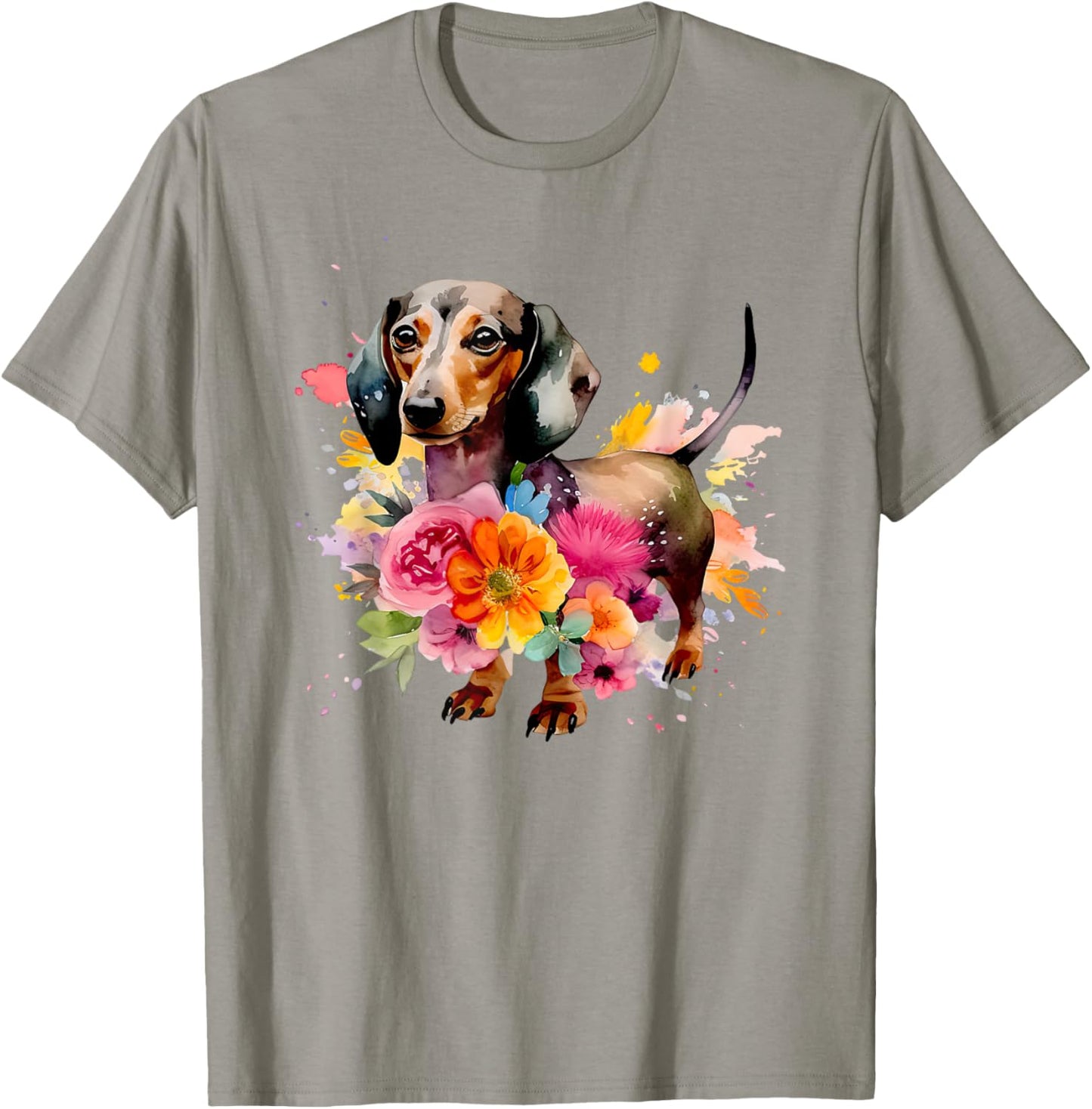 Dachshund Watercolor art Dog Dog breed woman kids floral T-Shirt - T-Shirt | Sand